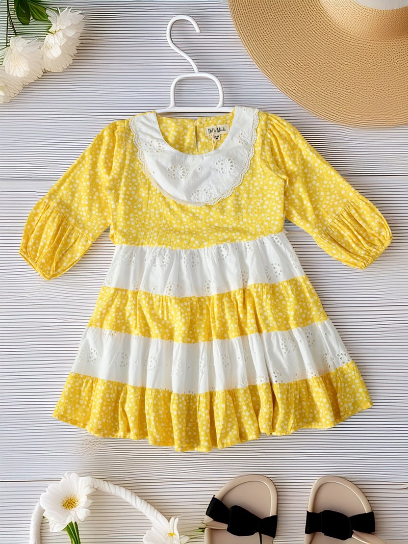 Floral Printed Dress for Girls - Yellow
